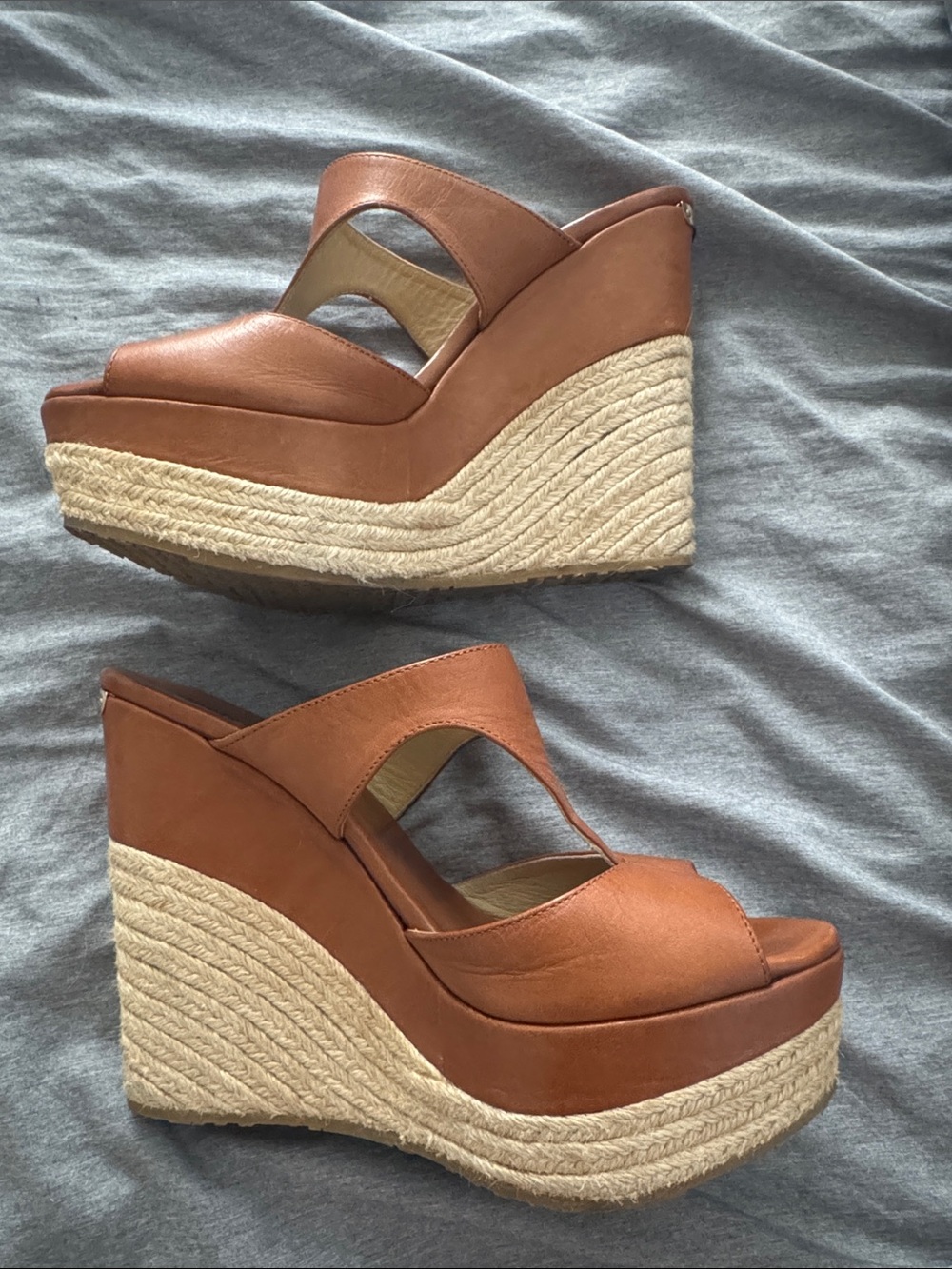 Jimmy Choo Tan Leather Espadrille Wedge Sandals - Picture 15 of 15